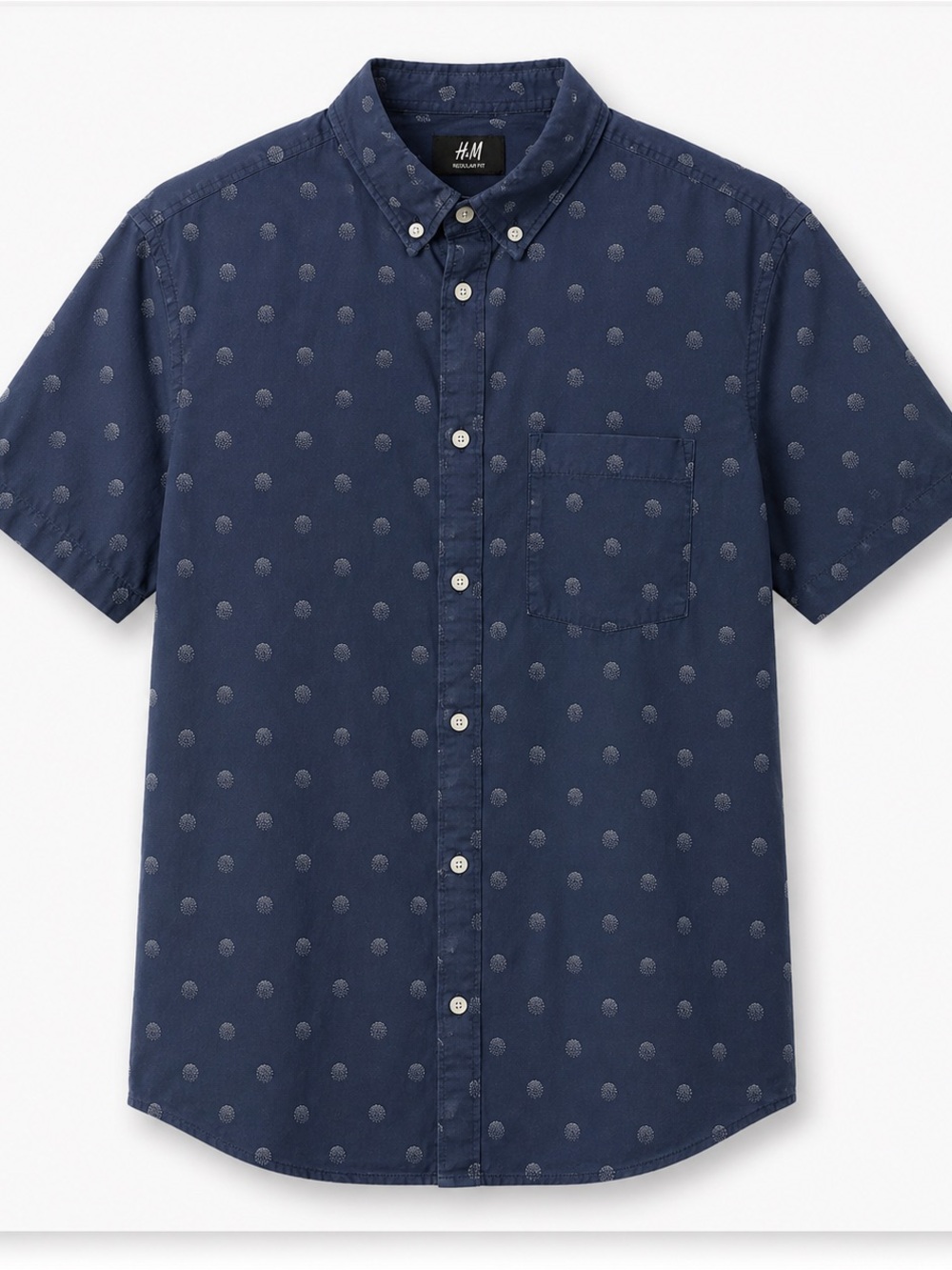 H&M Men's Navy Button-Down Shirt with Dot Print